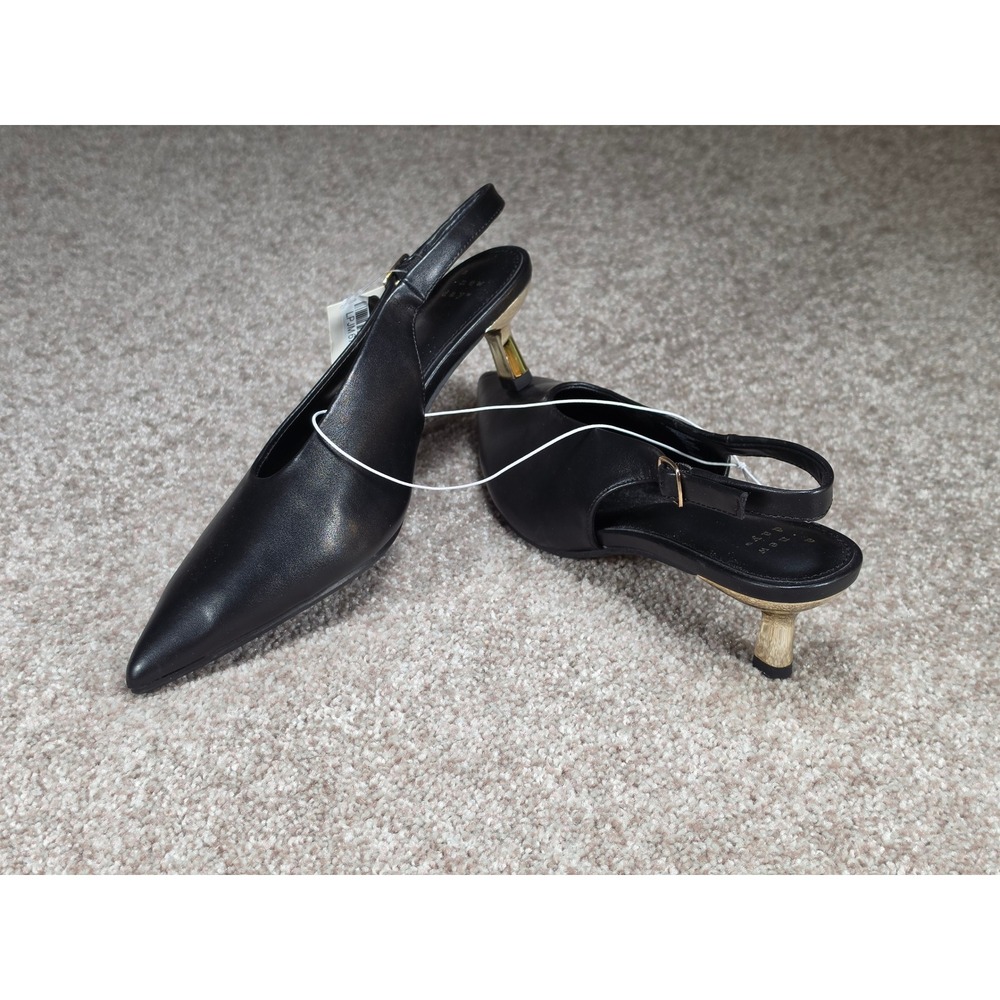A New Day Womens Pointed Toe Slingback Kitten Heels Black Gold Accent Size 6